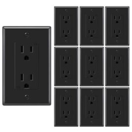 Decorator Receptacle Outlet Black 15A 10Pack