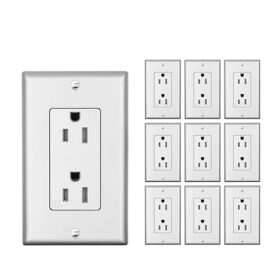 Decorator Receptacle Outlet Silver 15A 10Pack