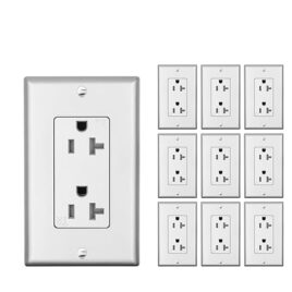 Decorator Receptacle Outlet 20A Silver 10Pack